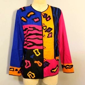 AMAZING COLORFUL VTG BLAZER JACKET VINTAGE 90S FUNKY ARTISTIC GEOMETRIC 80S WORK